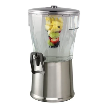Service Ideas Essential 5 Gallon Round Brushed Stainless Steel and Tritan™ Plastic Hands-Free Cold Beverage Dispenser with Infuser Tube CBDRT5SSHF