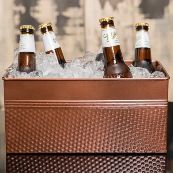 American Metalcraft BEVC1266 6.75 Qt. 1/3 Size Hammered Copper-Plated Stainless Steel Rectangular Beverage Tub - 12 1/4" x 6 1/4" x 6"