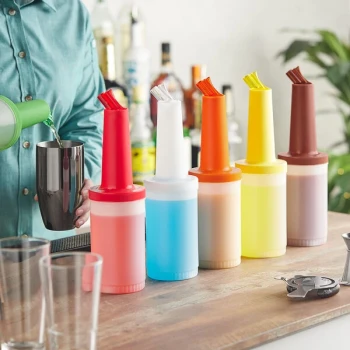 Choice 1 Qt. Pour Bottle Set with Assorted Colored Necks and Caps - 6/Pack