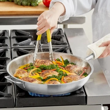 Vigor SS1 Series 14" Stainless Steel Fry Pan with Aluminum-Clad Bottom and Helper Handle