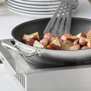 Vigor SS1 Series 14" Stainless Steel Non-Stick Fry Pan with Aluminum-Clad Bottom, Excalibur Coating, and Helper Handle
