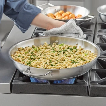 Vigor SS1 Series 14" Stainless Steel Fry Pan with Aluminum-Clad Bottom and Dual Handles