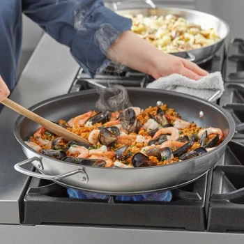 Vigor SS1 Series 14" Stainless Steel Non-Stick Fry Pan with Aluminum-Clad Bottom, Dual Handles, and Excalibur Coating