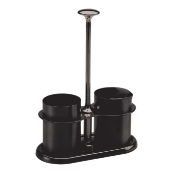 Service Ideas 4 oz. Black Onyx Stainless Steel Sugar Stick Holder and Creamer Set STCCRSG4BX