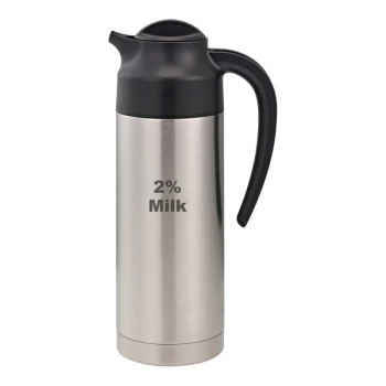 Service Ideas SteelVac™ 33.8 oz. Stainless Steel Insulated "2% Milk" Creamer with Black Lid S2SN1002PCTET