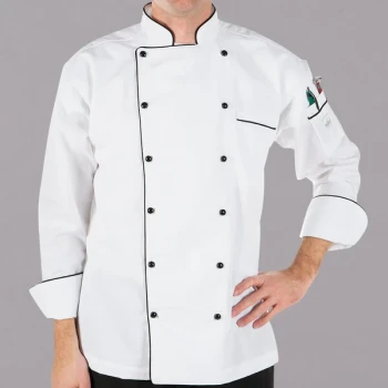 Mercer Culinary Renaissance® Unisex Lightweight White Executive Chef Jacket with Full Black Piping M62090WB - L