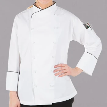 Mercer Culinary Renaissance® Women's Lightweight White Executive Chef Jacket with Black Piping M62050WB - 2X