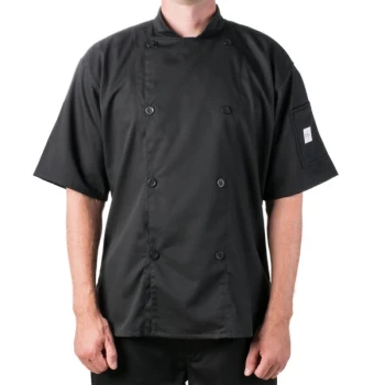 Mercer Culinary Genesis® Unisex Lightweight Black Short Sleeve Chef Jacket M61012BK - M