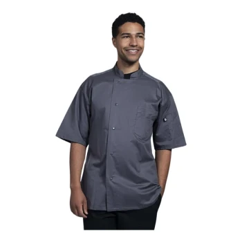 Uncommon Chef Florence Unisex Customizable Slate Short Sleeve Chef Coat with Gray Heather Mesh Back 0717HC - S