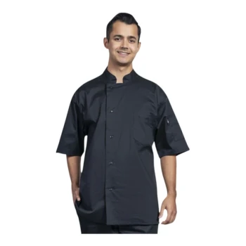 Uncommon Chef Venice Unisex Customizable Black Short Sleeve Chef Coat with Black Mesh Back 0717 - M