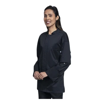 Uncommon Chef Pescara Unisex Customizable Black Convertible Long Sleeve Chef Coat with Black Half Mesh Back 0720 - XS
