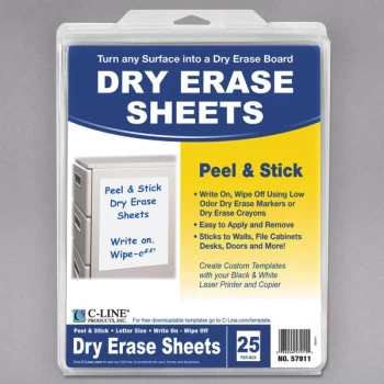 C-Line 57911 8 1/2" x 11" Peel and Stick Dry Erase Sheet - 25/Box