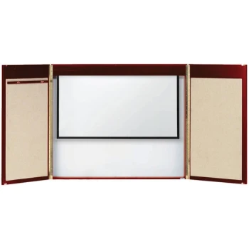 Aarco MC-1 36" x 48" Cherry Laminate White Markerboard Conference Cabinet with Projection Screen