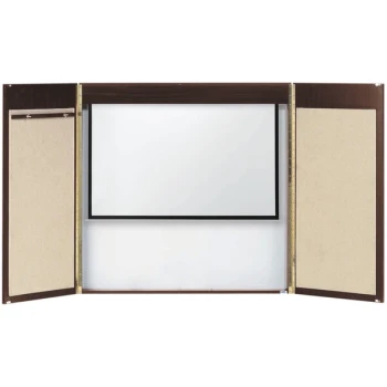 Aarco WVC-2 48" x 48" Walnut Hardwood Veneer White Markerboard Conference Cabinet with Projection Screen