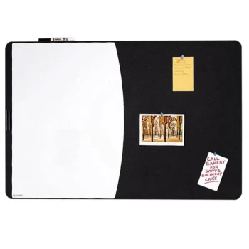 Quartet 06545BK 35" x 23 1/2" Two Panel Board with White Write-On Dry Erase Board, Black Foam Board, and Black Frame