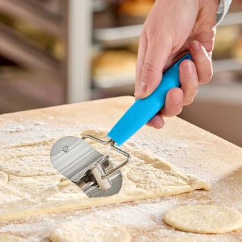 Ateco 1355 2 1/2" Stainless Steel Rolling Circle Cutter with Blue Silicone Handle