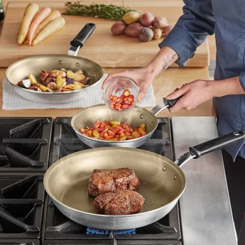 Vollrath Wear-Ever 3-Piece Aluminum Non-Stick Fry Pan Set with PowerCoat2 Coating and Black Silicone Handles - 8", 10", and 12" Frying Pans