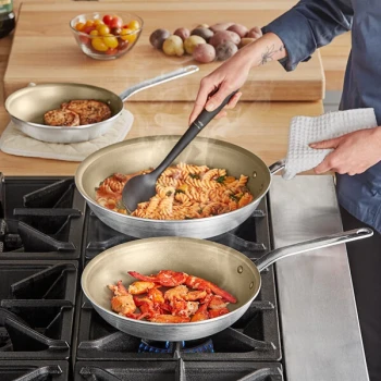 Vollrath Wear-Ever 3-Piece Aluminum Non-Stick Fry Pan Set with PowerCoat2 Coating and Chrome Plated Handles - 8", 10", and 12" Frying Pans