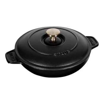 Staub 25 oz. Black Enameled Cast Iron Round Gratin / Roasting Dish with Lid 1004131