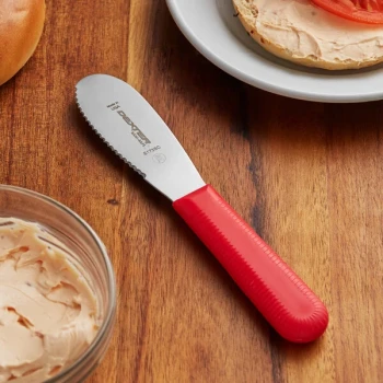 Dexter-Russell 18213R Sani-Safe 3 1/2" Red Scalloped Sandwich Spreader