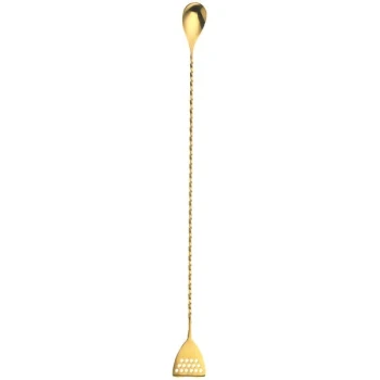 Barfly® M37072GD 15 3/4" Gold-Plated Stainless Steel Bar Spoon with Strainer