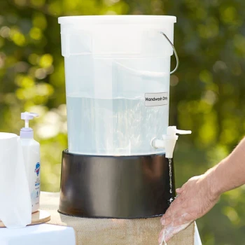 Choice 6 Gallon White Round Dispenser with Black Base and Set of Labels