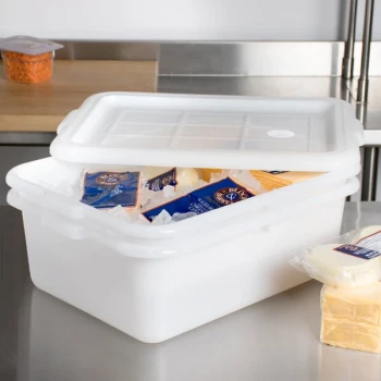 TableCraft DBF57 White 21 1/4" x 15 3/4" x 5" Perforated Plastic Freezer Safe Drain Box Combo