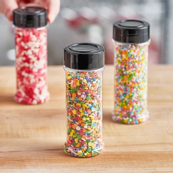 3.75 oz. Round Plastic Spice Container and 43/485 Smooth Black Unlined Lid - 450/Case
