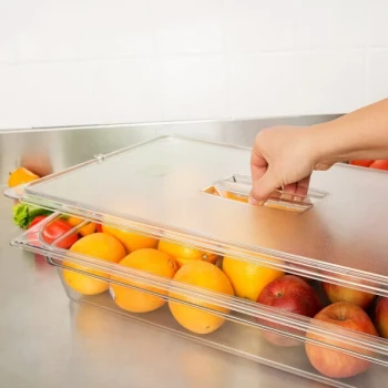 Carlisle 10211U07 StorPlus Full Size Clear Universal Handled Lid with Spoon Notch