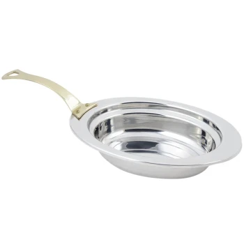 Bon Chef 5204HL 13" x 9" x 3" Stainless Steel 2 Qt. Full Size Oval Plain Design Food Pan with Long Brass Handle