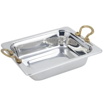 Bon Chef 5209HR 11" x 13" x 3" Stainless Steel 3 Qt. Half Size Rectangular Plain Design Food Pan with Round Brass Handles