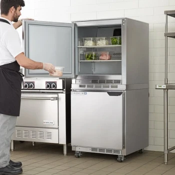 Beverage-Air UCF27AHC-24-23 and UCR27AHC-24-23 Double Stacked 27" Undercounter Freezer and Refrigerator with Left Hinged Doors and 3" Casters