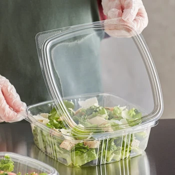 Choice 48 oz. Clear Recycled PET Hinged Deli Container - 200/Case