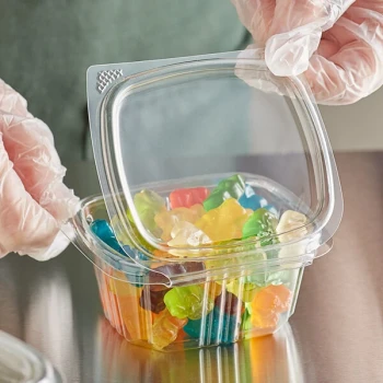 Choice 6 oz. Clear Recycled PET Hinged Deli Container - 400/Case