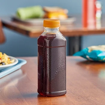 14.5 oz. Square PET Clear Juice Bottle with Orange Lid - 160/Case