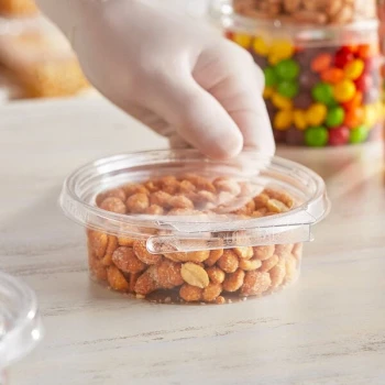 Inline Plastics Safe-T-Fresh 8 oz. Tamper-Resistant, Tamper-Evident Round Hinged Container with Flat Lid - 340/Case
