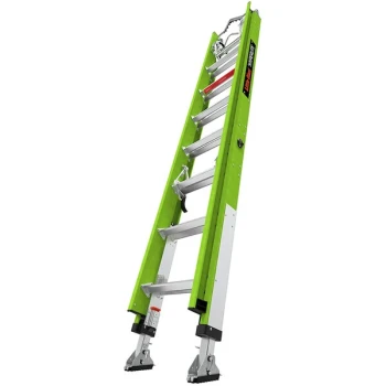 Little Giant HyperLite 16' Type 1AA Green Fiberglass Extension Ladder with Cable Hooks, Claw, V-Bar, and Ratchet Levelers 17516-264V - 375 lb. Capacity
