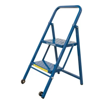 Ballymore Thin Line 2-Step Blue Powder-Coated Steel Folding Mobile Step Ladder TL218P - 300 lb. Capacity