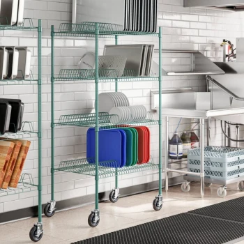 Regency 24" x 36" Green Epoxy Drying Rack 4-Shelf Kit with 64" Posts and Casters - 1 1/4" Slots