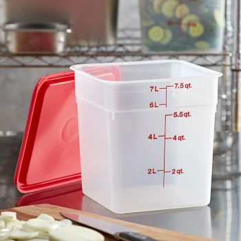 Cambro CamSquares® 8 Qt. Translucent Square Polypropylene Food Storage Container and Red Lid - 2/Pack