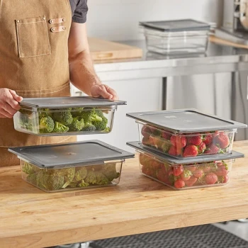 Vigor 1/2 Size 4" Deep Clear Food Pan with Secure Sealing Cover - 6/Pack