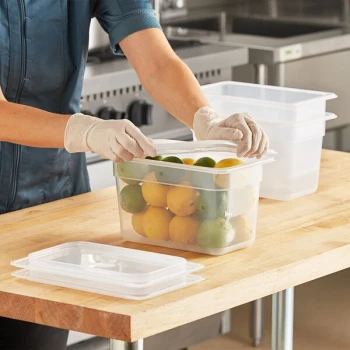 Vigor 1/4 Size 6" Deep Translucent Polypropylene Food Pan with Secure Sealing Lid Kit - 3/Pack