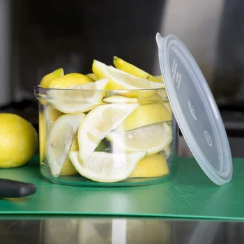Carlisle Classic 1.5 Qt. Clear Round SAN Plastic Crock with Lid