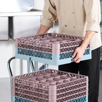 Noble Warewashing 20-Compartment Gray Full-Size Glass Rack with 2 Brown Extenders