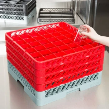 Noble Warewashing 49-Compartment Gray Full-Size Glass Rack with 4 Red Extenders
