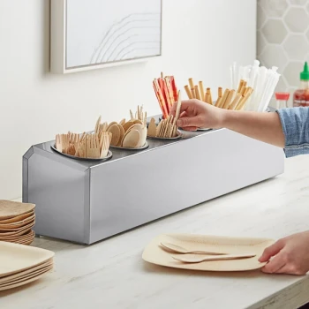 Choice Six Hole Single Row Stainless Steel Flatware Organizer with Perforated Stainless Steel Cylinders