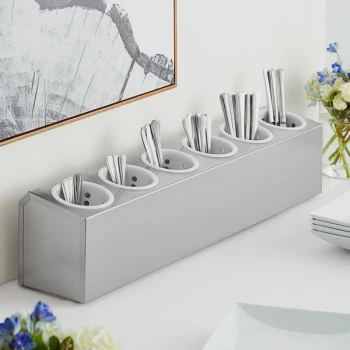Choice Six Hole Stainless Steel Flatware Organizer with White Perforated Plastic Cylinders