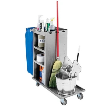 Lakeside 53570 46" x 18" x 41" Stainless Steel Fixed 1-Bucket Janitor/Housekeeping Cart Nylon Laundry Bag