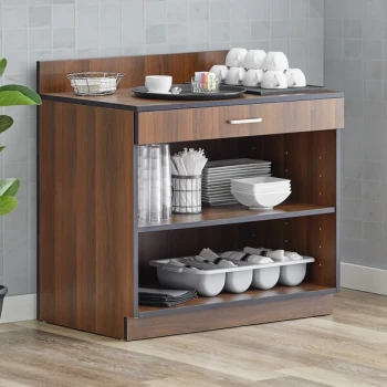 Lancaster Table & Seating 36" Walnut Waitress Station with Drawer and Adjustable Shelf