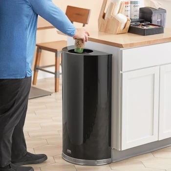 Rubbermaid® FGSO1220PLBK European Black with Chrome Accents Half Round Open Top Steel Trash Can with Rigid Plastic Liner 12 Gallon
